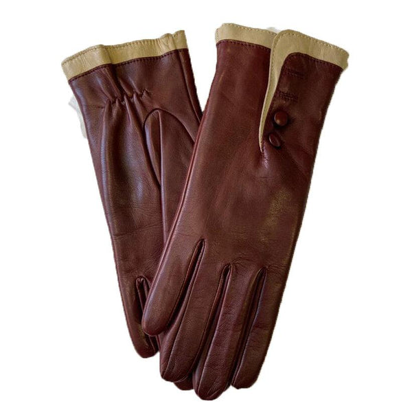 Mit Fell gefütterte Lederhandschuhe für Damen mit kontrastierenden Bündchen-Maya 2