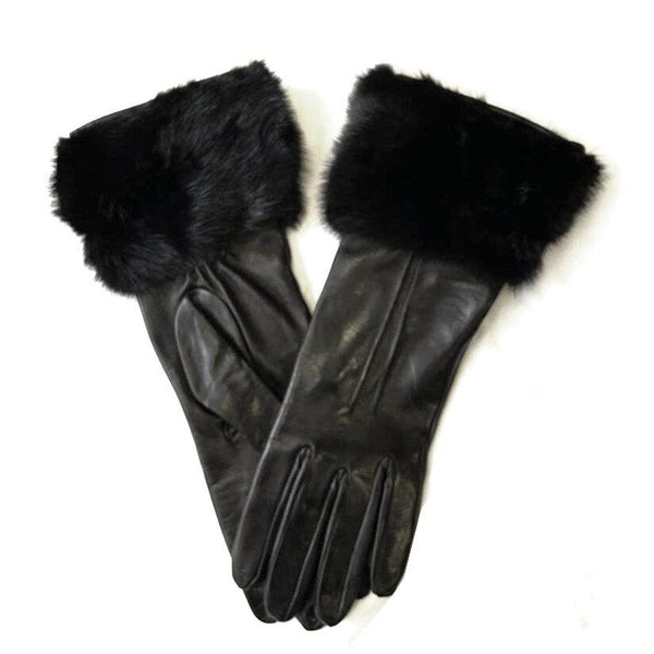 Damen-Lederhandschuhe mit Seidenfutter und Nerzbündchen-Veronique Dart