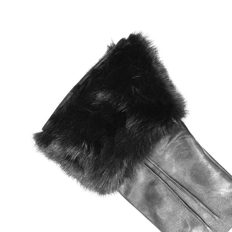 Damen-Lederhandschuhe mit Seidenfutter und Nerzbündchen-Veronique Dart