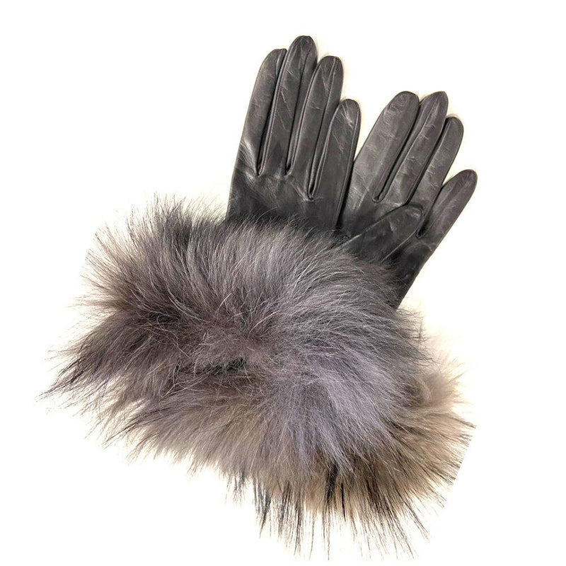 Damen-Lammleder-Handschuhe mit Fuchspelzbündchen-Veronique Massive Long