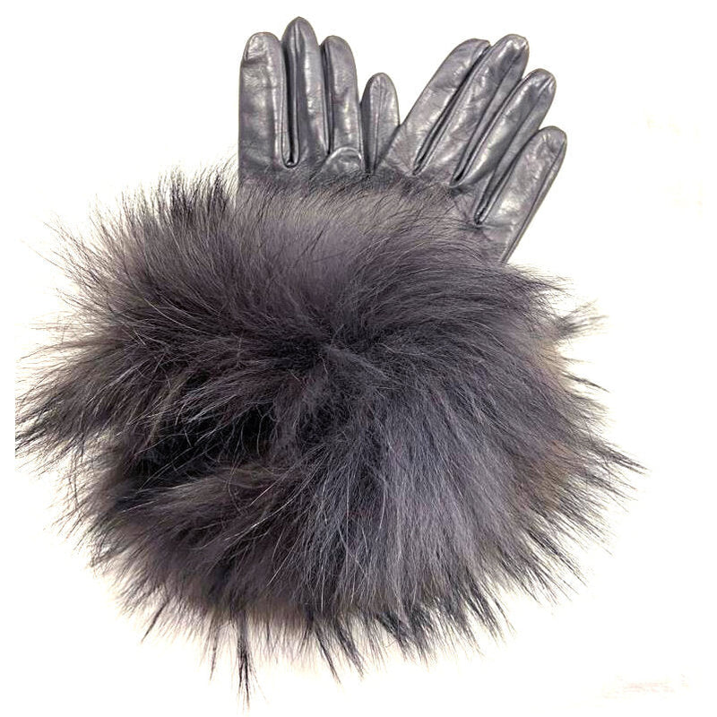 Damen-Lammleder-Handschuhe mit Fuchspelzbündchen-Veronique Massive Long