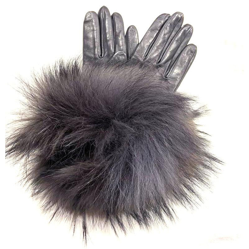 Damen-Lammleder-Handschuhe mit Fuchspelzbündchen-Veronique Massive Long