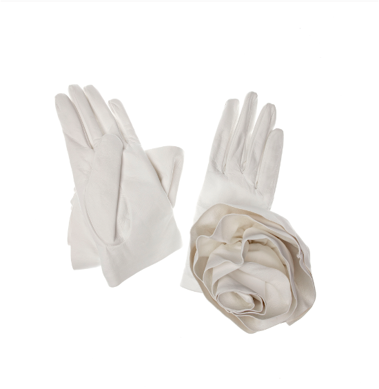 Mit Seide gefütterte Luxus-Lederhandschuhe für Damen - Pfingstrose Rose