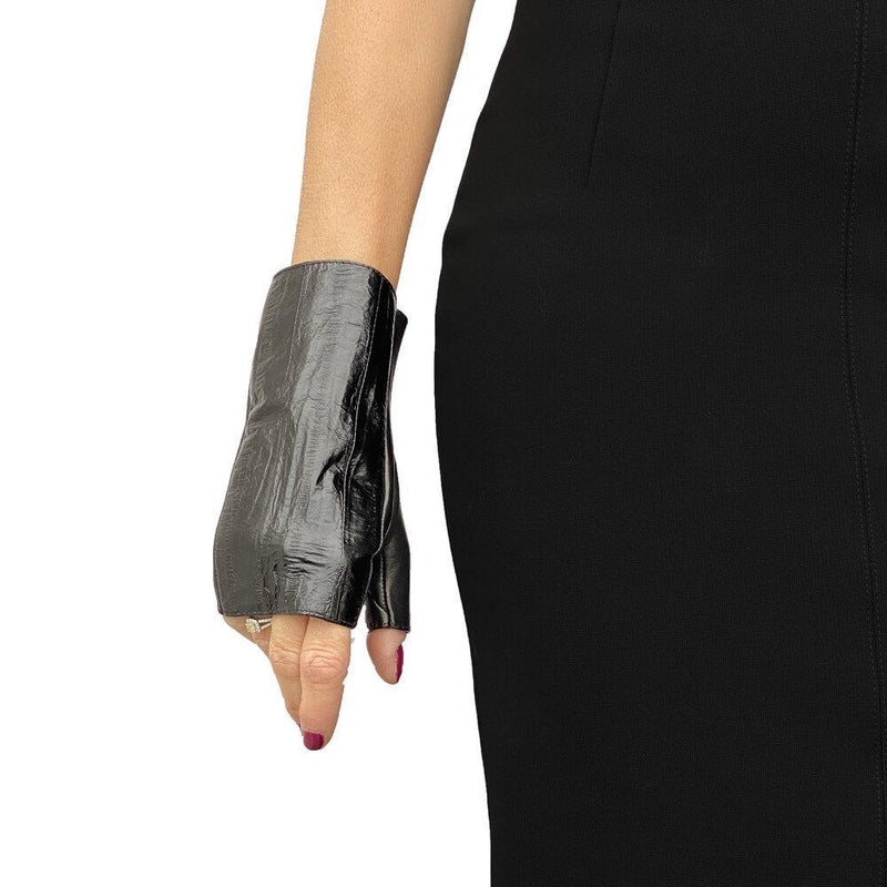 Fingerlose klassische Lederhandschuhe für Damen mit Rubinmanschette