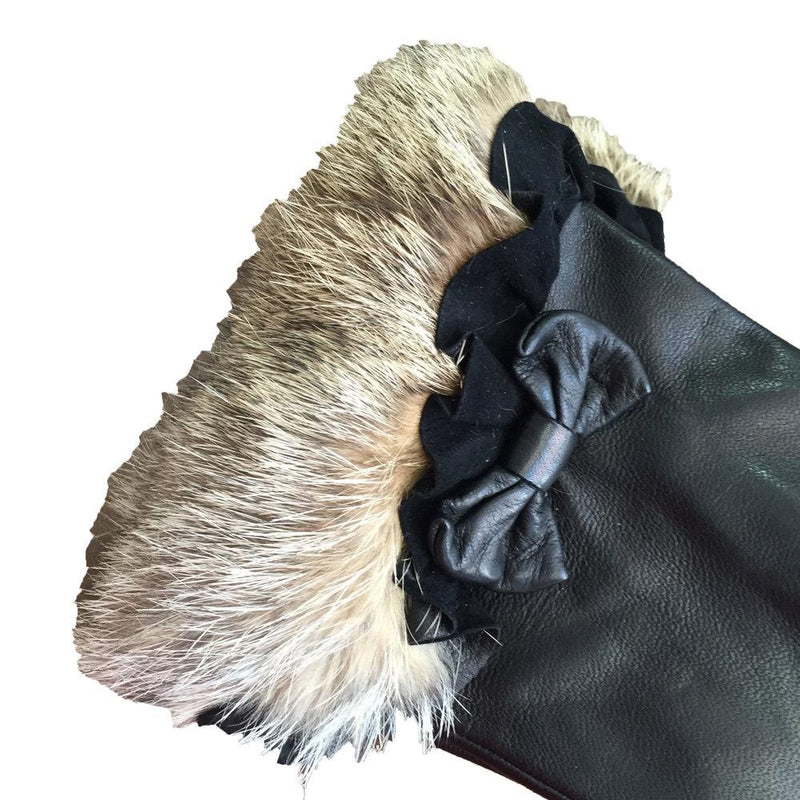 Mit Seide gefütterte Lederhandschuhe für Damen mit Kaninchenfellmanschetten-Veronique Minnie Frill