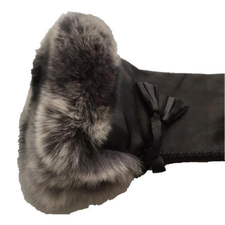Damen-Handschuhe aus Seiden-Lind-Leder mit Kaninchenfell-Manschetten-Veronique-Quaste