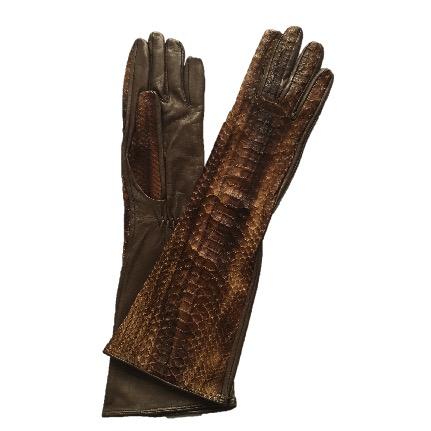 Mit Seide gefütterte Opern- und Ellbogen-Lederhandschuhe für Damen - Cleopatra Python