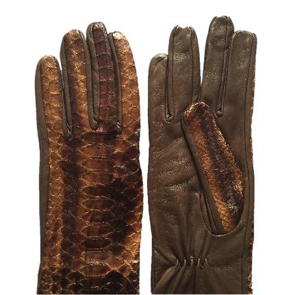Mit Seide gefütterte Opern- und Ellbogen-Lederhandschuhe für Damen - Cleopatra Python
