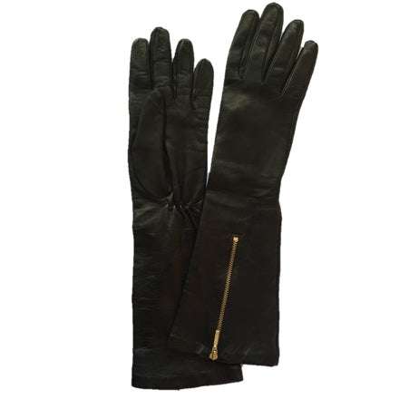 Ellbogenlange Lederhandschuhe mit Reißverschluss für Damen - Jacqueline 8BT
