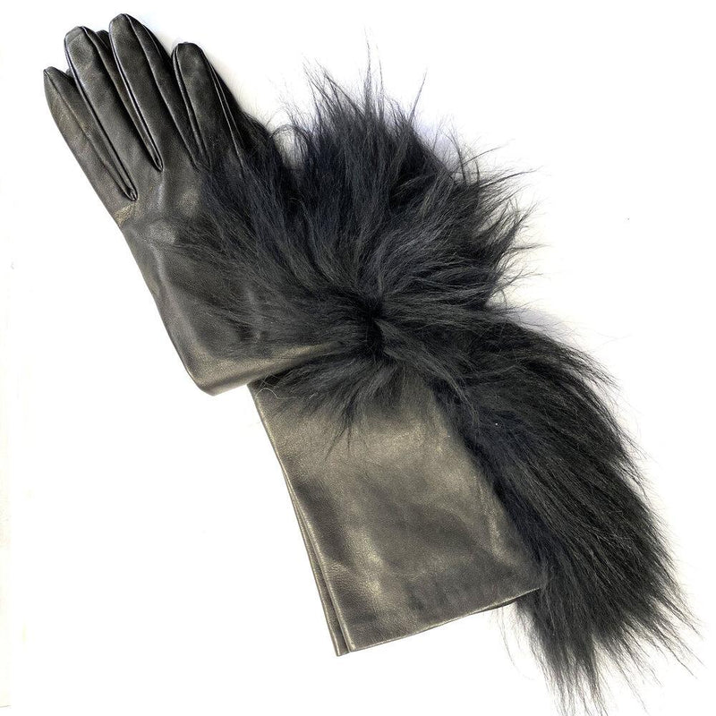 Mit Seide gefütterte Fuchspelz-Lederhandschuhe für Damen-Eva