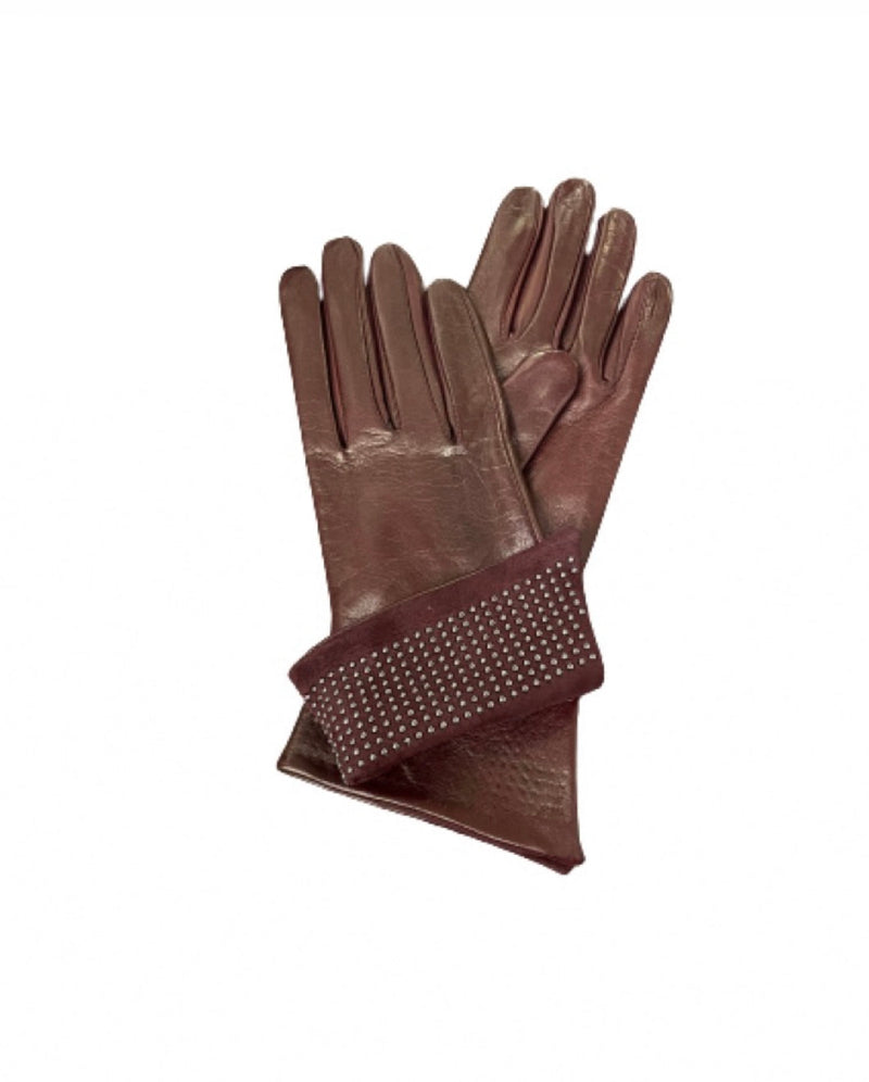 Damen-Lederhandschuhe mit Seidenfutter und Nietenbündchen -Ronnie Wood