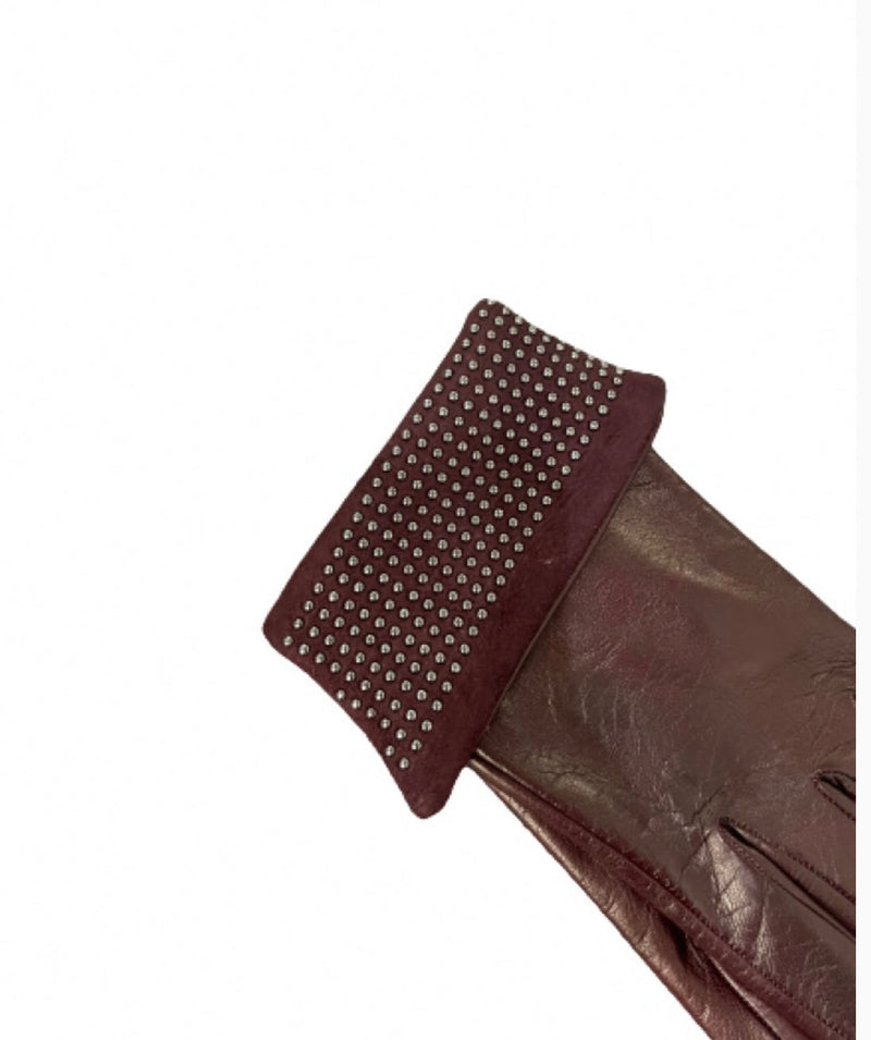 Damen-Lederhandschuhe mit Seidenfutter und Nietenbündchen -Ronnie Wood