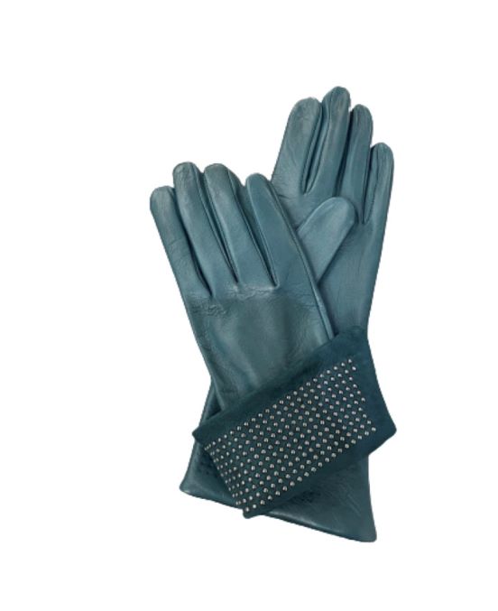 Damen-Lederhandschuhe mit Seidenfutter und Nietenbündchen -Ronnie Wood