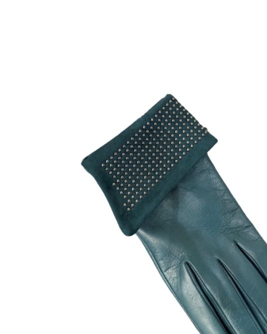 Damen-Lederhandschuhe mit Seidenfutter und Nietenbündchen -Ronnie Wood