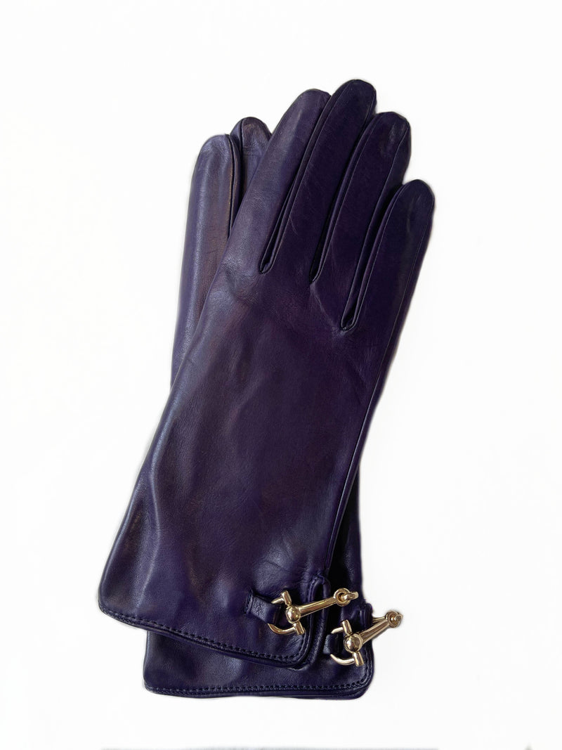 Mit Seide gefütterte Lederhandschuhe mit Trensendetails und Isabella-Rückenverschluss