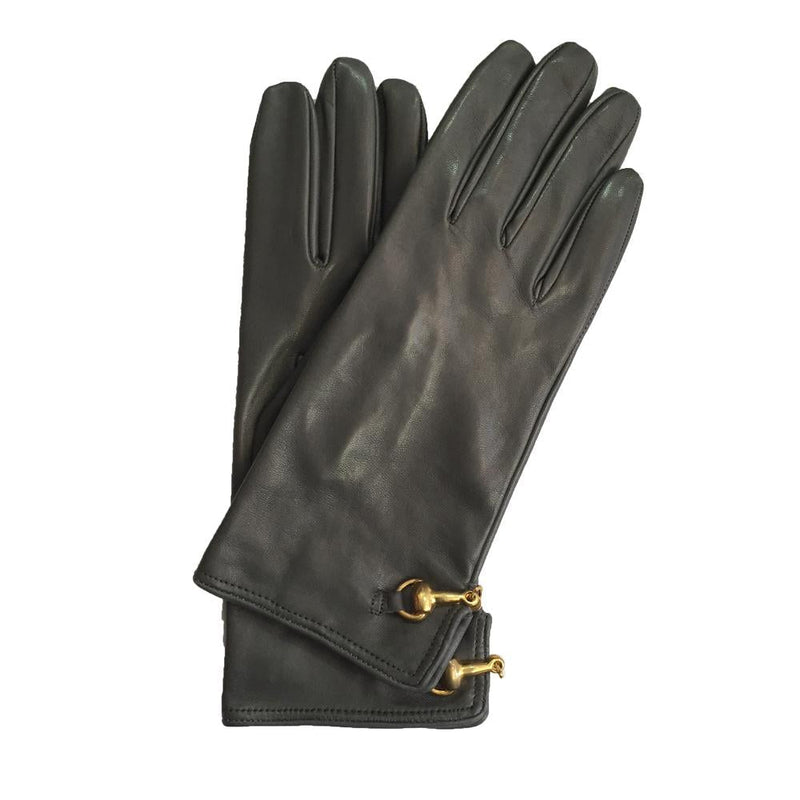 Mit Seide gefütterte Lederhandschuhe mit Trensendetails und Isabella-Rückenverschluss