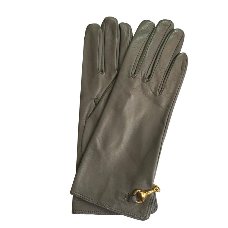 Mit Seide gefütterte Lederhandschuhe mit Trensendetails und Isabella-Rückenverschluss