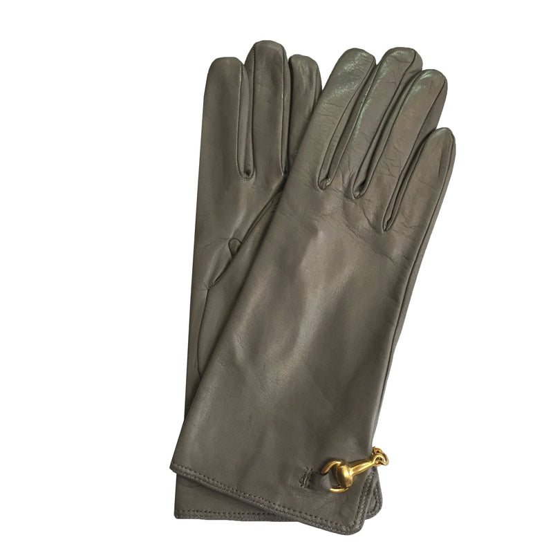 Mit Seide gefütterte Lederhandschuhe mit Trensendetails und Isabella-Rückenverschluss