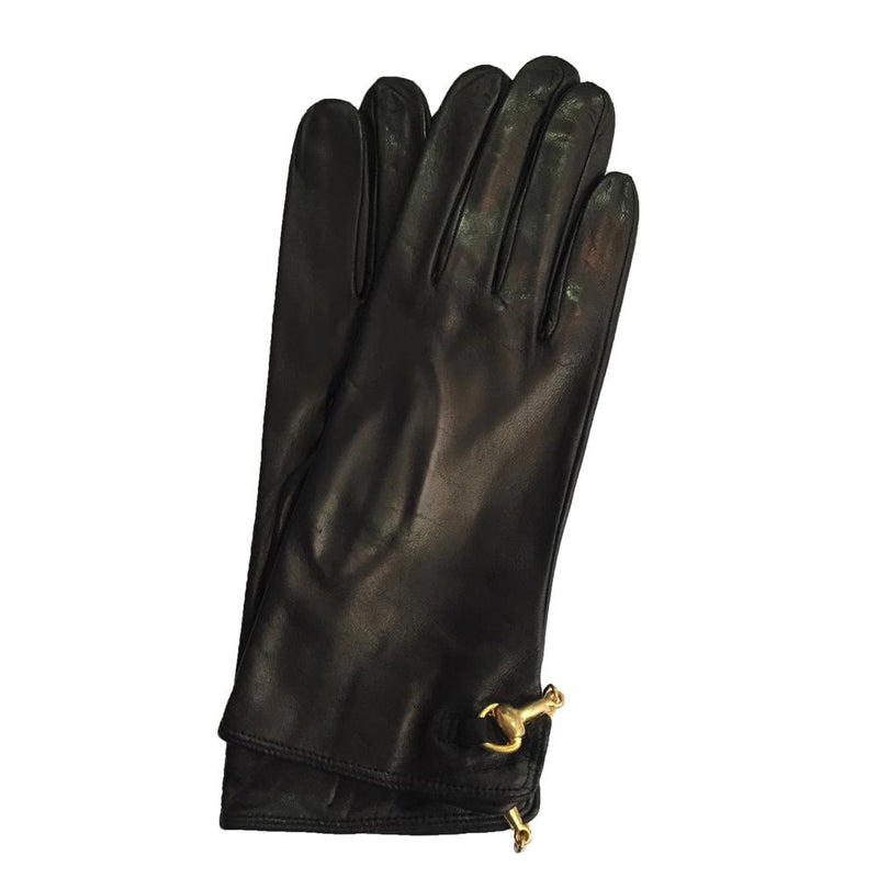 Mit Seide gefütterte Lederhandschuhe mit Trensendetails und Isabella-Rückenverschluss