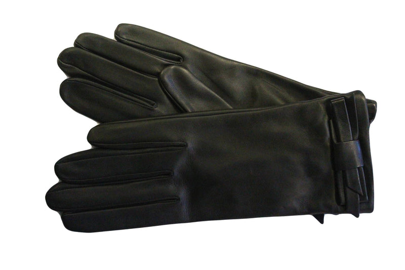 Schwarze Lederhandschuhe für Damen mit klassischer Schleife-Meryl