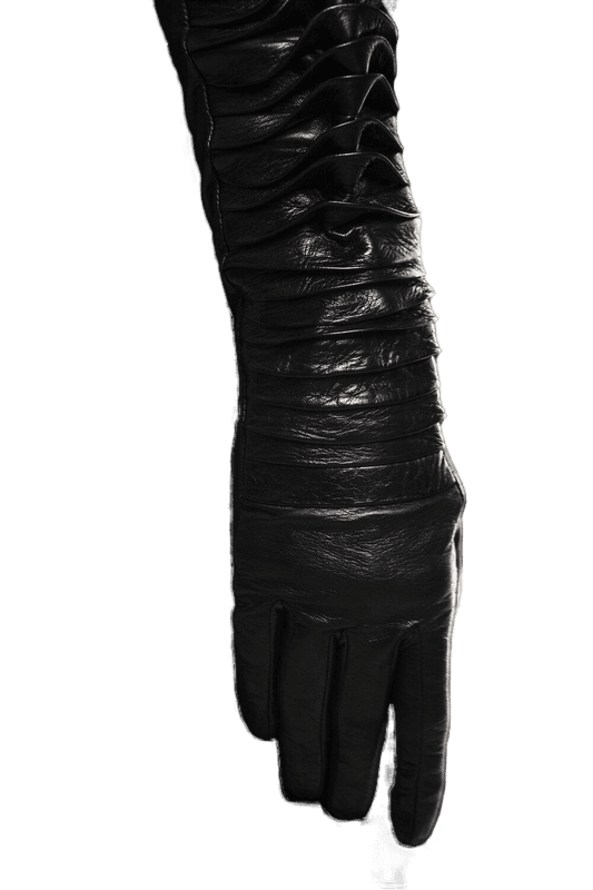 Lange geraffte schwarze Lederhandschuhe für Damen - Lola Layered