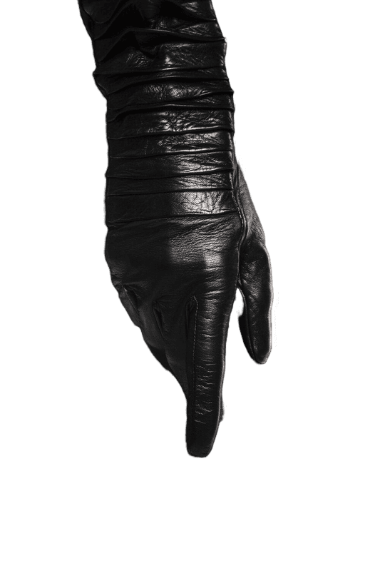 Lange geraffte schwarze Lederhandschuhe für Damen - Lola Layered