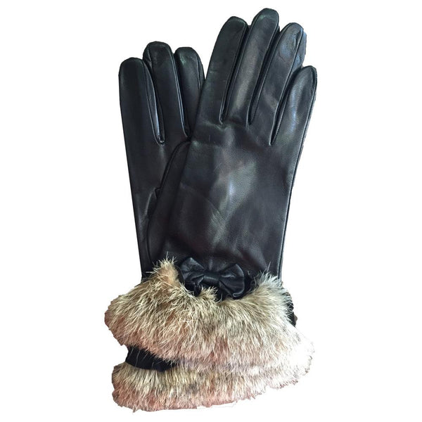 Mit Seide gefütterte Lederhandschuhe für Damen mit Kaninchenfellmanschetten-Veronique Minnie Frill