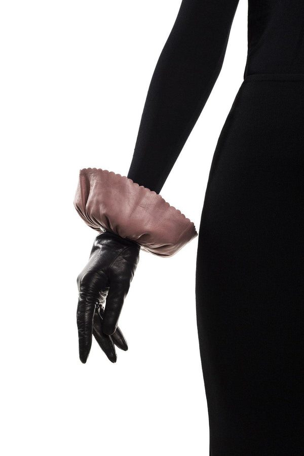 Damenhandschuhe aus kontrastierendem Leder mit Seidenfutter und doppelt gestuften Bündchen-Danielle 3
