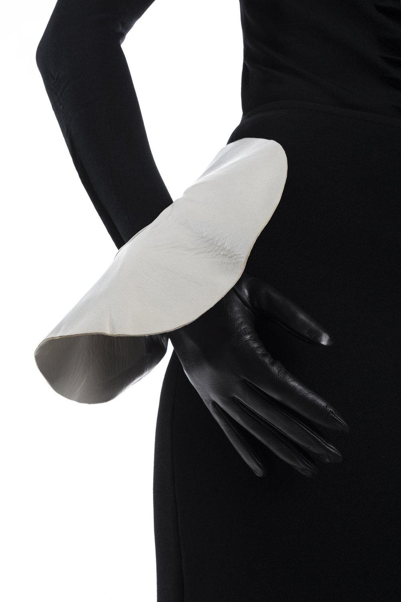 Übergroße Lederhandschuhe aus Lammleder mit Kontrastmanschette für Damen-Danielle 4
