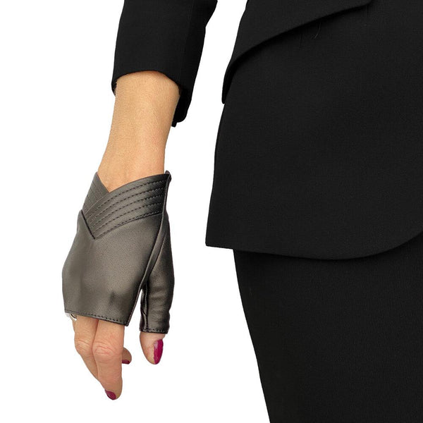 Fingerlose Lederhandschuhe für Damen mit eckigem Schnitt-Caroline