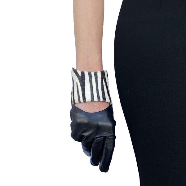 Damenhandschuhe aus kontrastierendem Leder mit Seidenfutter und -Francesca-Schaufel