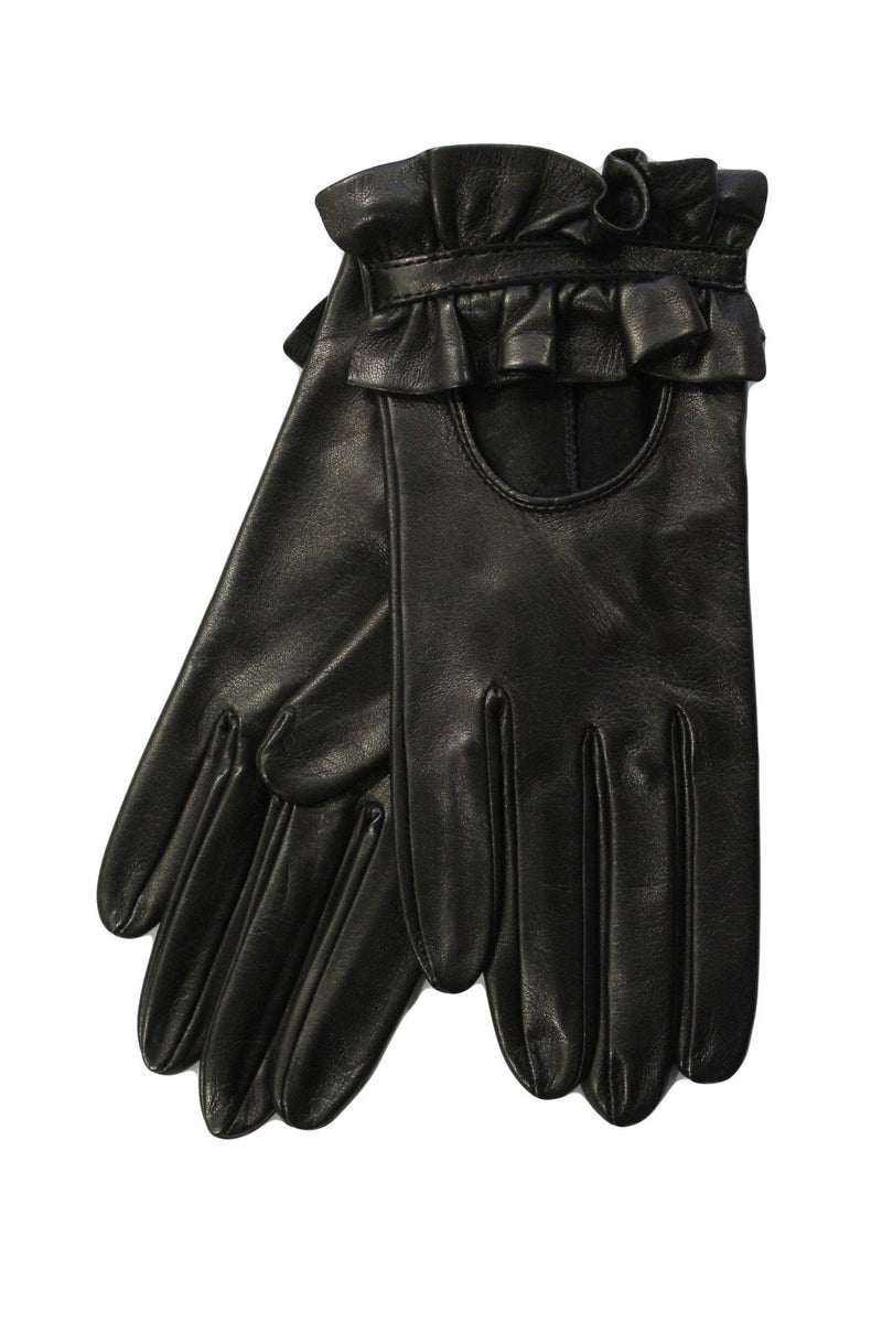 Schwarze Lederhandschuhe aus Lammleder für Damen mit gerafften Bündchen am Rücken-Haylee
