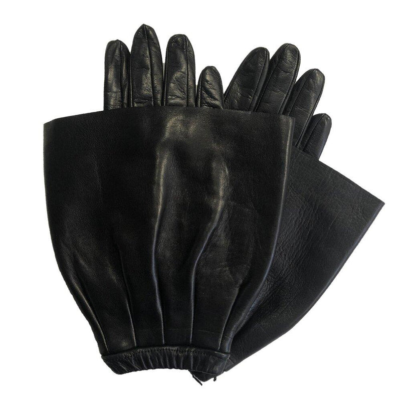 Klassische schwarze Lederhandschuhe für Damen mit ausgestelltem Bündchen-Molly