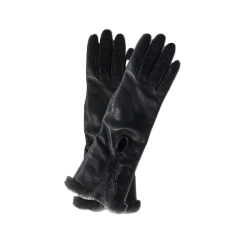 Lange schwarze Lederhandschuhe für Damen mit Nerzpelzmanschette-Veronique Mink Long