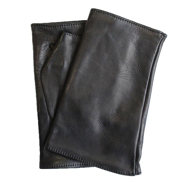 Fingerlose Damen-Lederhandschuhe mit Seidenfutter und Fergie-Ledermanschette