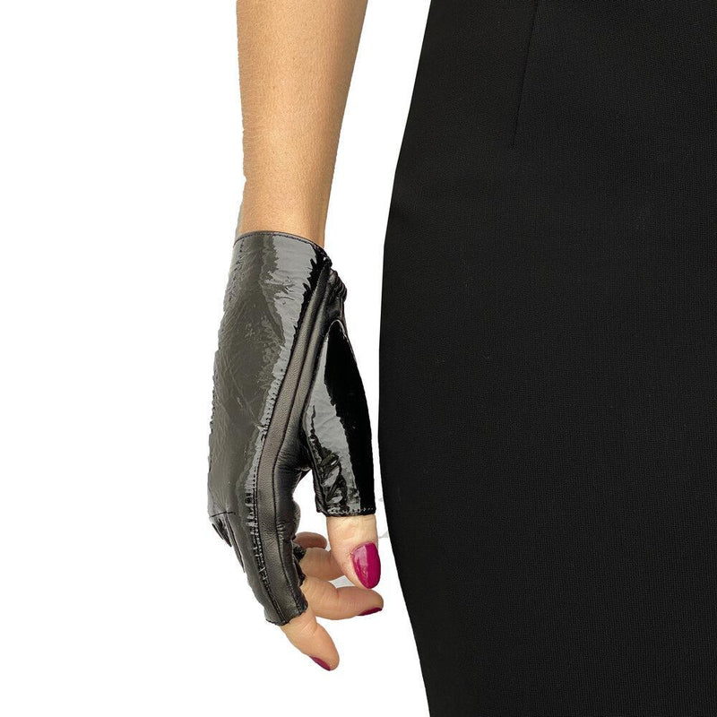 Fingerlose klassische Lederhandschuhe für Damen mit IB-Manschette