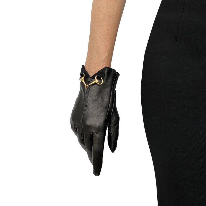 Mit Seide gefütterte Lederhandschuhe für Damen mit Horsebit-Detail-Isabella-Frontverschluss