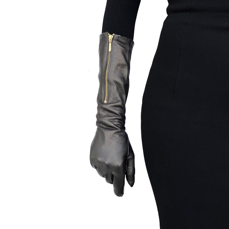 Ellbogenlange Lederhandschuhe mit Reißverschluss für Damen - Jacqueline 8BT