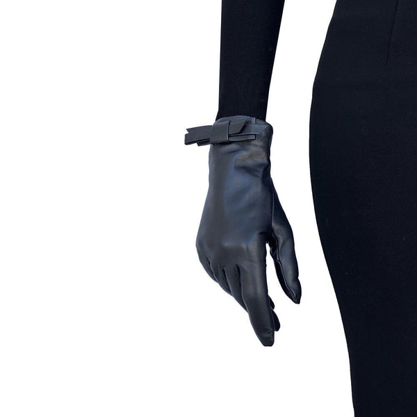 Schwarze Lederhandschuhe für Damen mit klassischer Schleife-Meryl