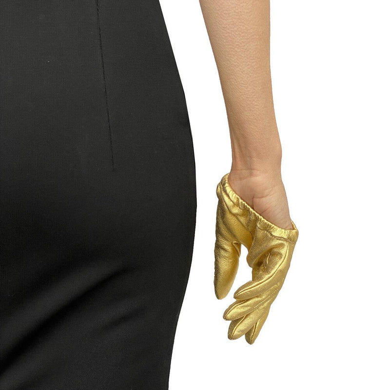 Goldfarbene Lederhandschuhe für Damen-Stephanie Metallic